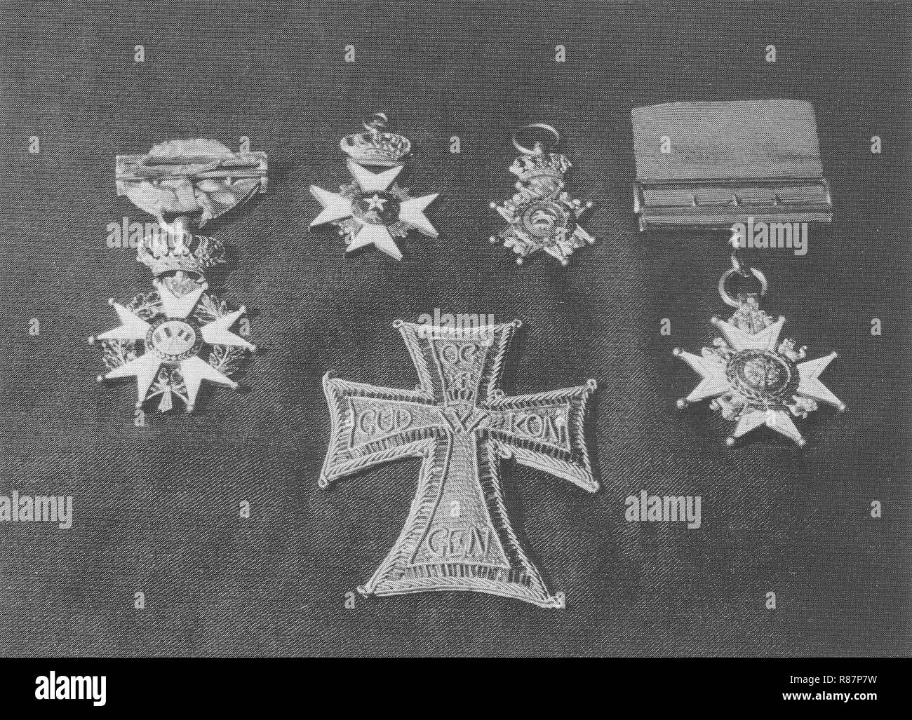 Carl Friedrich Gauß, Drei Ordenskreuze. Stockfoto