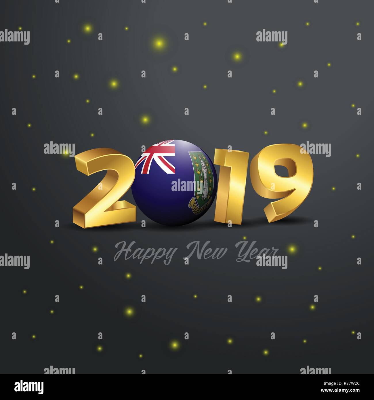 2019 Frohes Neues Jahr Virgin Islands britische Flagge Typografie. Abstrakte Feier Hintergrund Stock Vektor