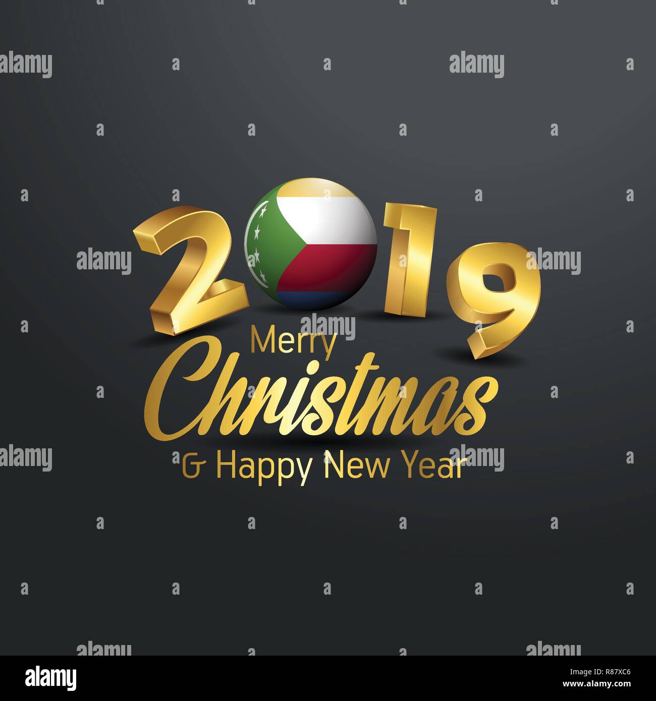 Komoren Fahne 2019 Frohe Weihnachten Typografie. Neues Jahr abstrakten Feier Hintergrund Stock Vektor