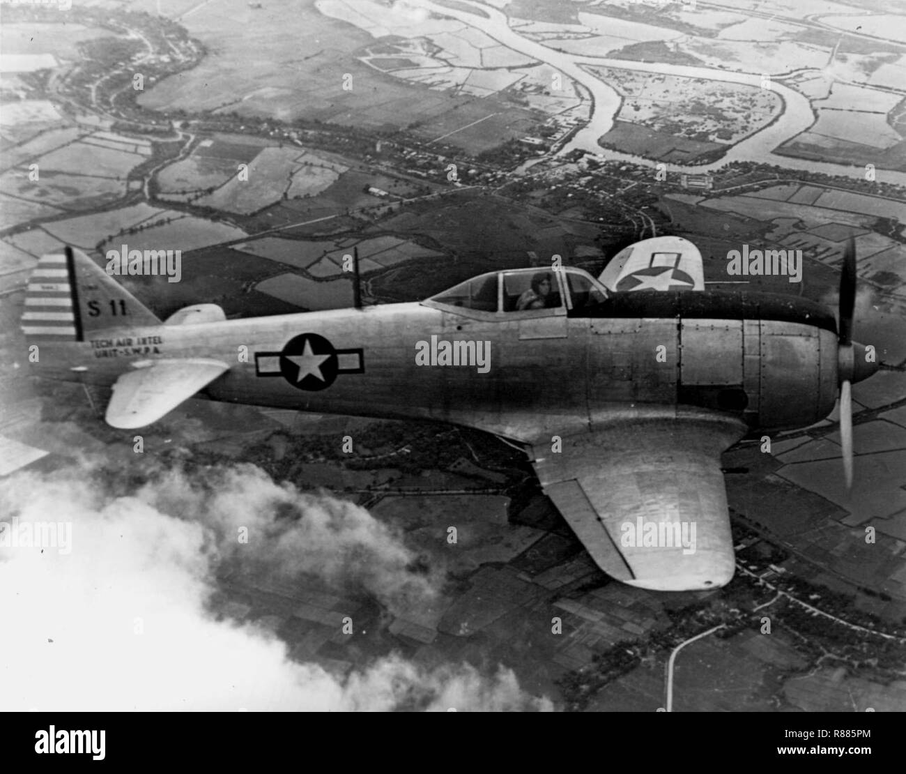 Erfasst Nakajima Ki-44 im Flug. Stockfoto