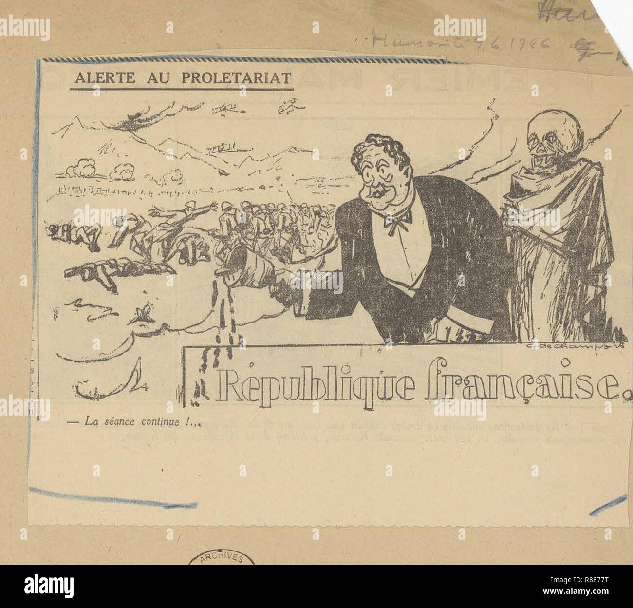Karikatur von Paul Painlevé, Président du conseil, par laquelle Il est accusé de fabriquer de Faux-Papiers diplomatique-Archives nationales - 313 AP-20-(2). Stockfoto