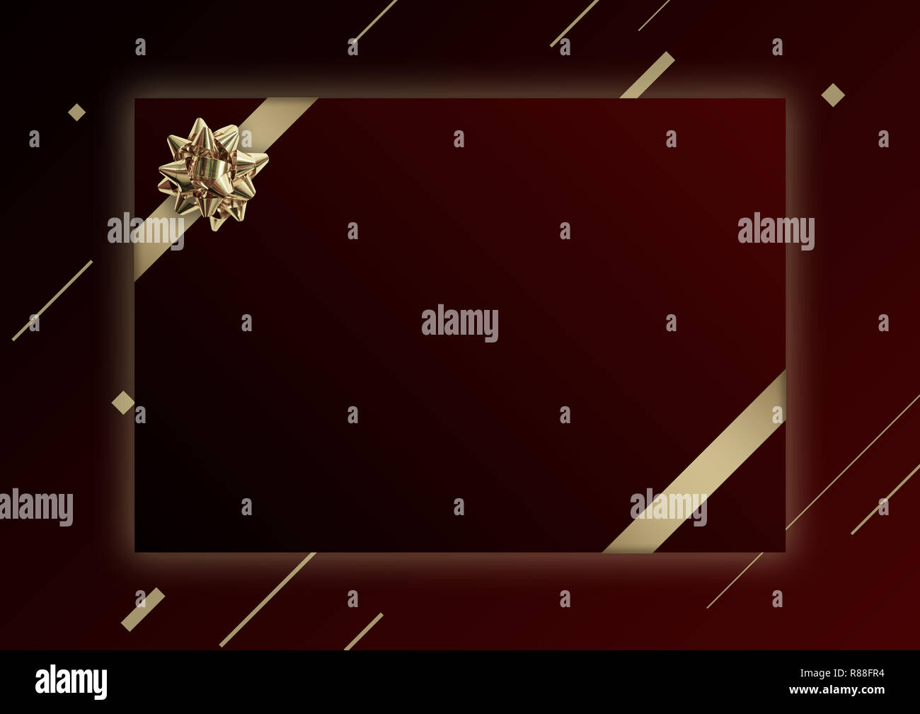 Der gradient Red Christmas banner Vorlage mit goldenen Geschenk blume und farbband Stockfoto