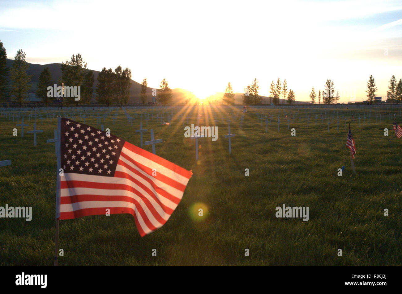 Amerikanische Flagge bei Sonnenuntergang Stockfoto