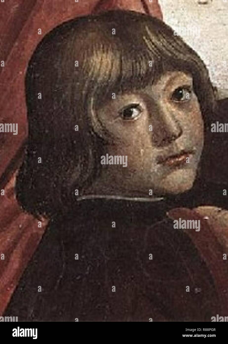 Der Cappella Sassetti Domenico Ghirlandaio - Angelo Poliziano e Giuliano de' Medici (7/8). Stockfoto