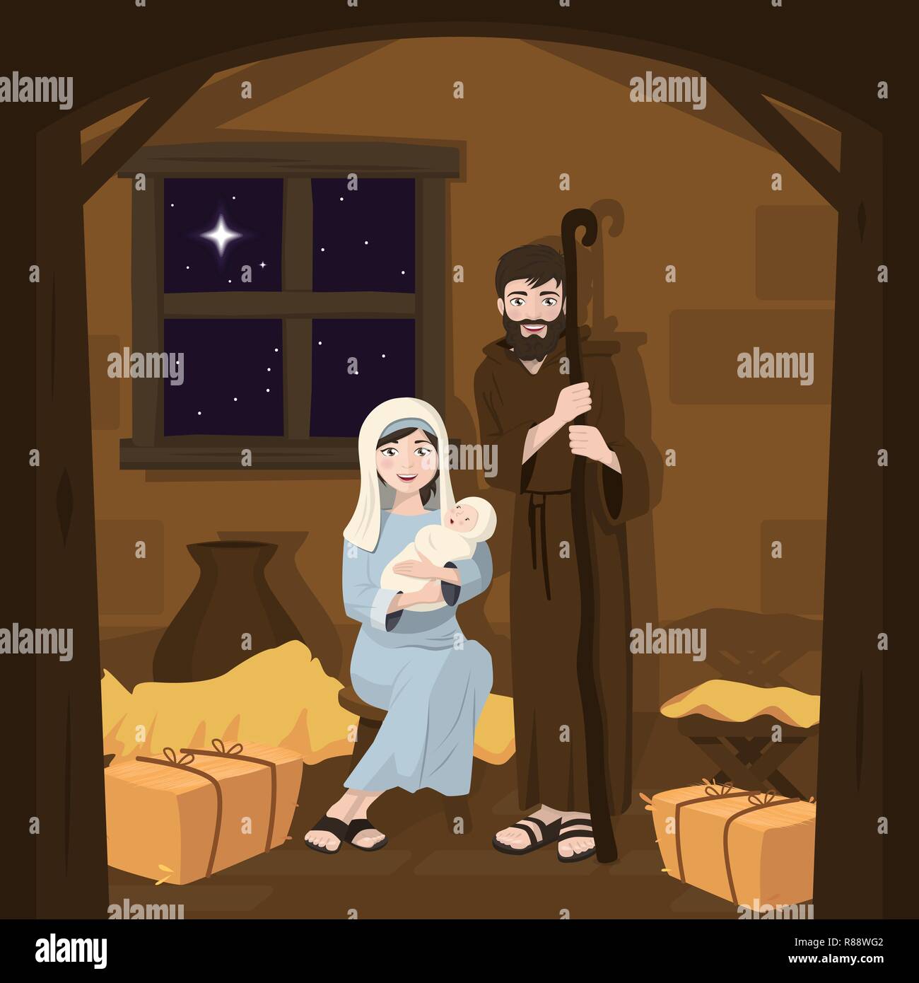 Heilige Familie. Weihnachten Krippe. Christi Geburt. Vector Illustration Stock Vektor
