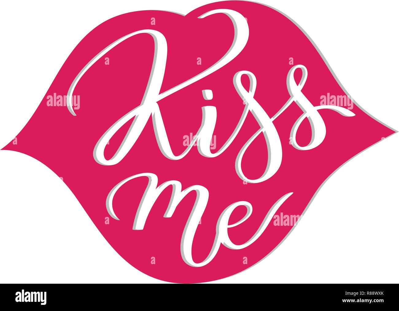 Kiss me Hand geschriebener Text, Slogan, Worte, Typografie, Kalligrafie, Hand-Schriftzug in Lippen Form Silhouette. Vektor hand - Schreiben für t-shirt Graphic Design. T-Slogan. Farbe schwarz isoliert. Stock Vektor