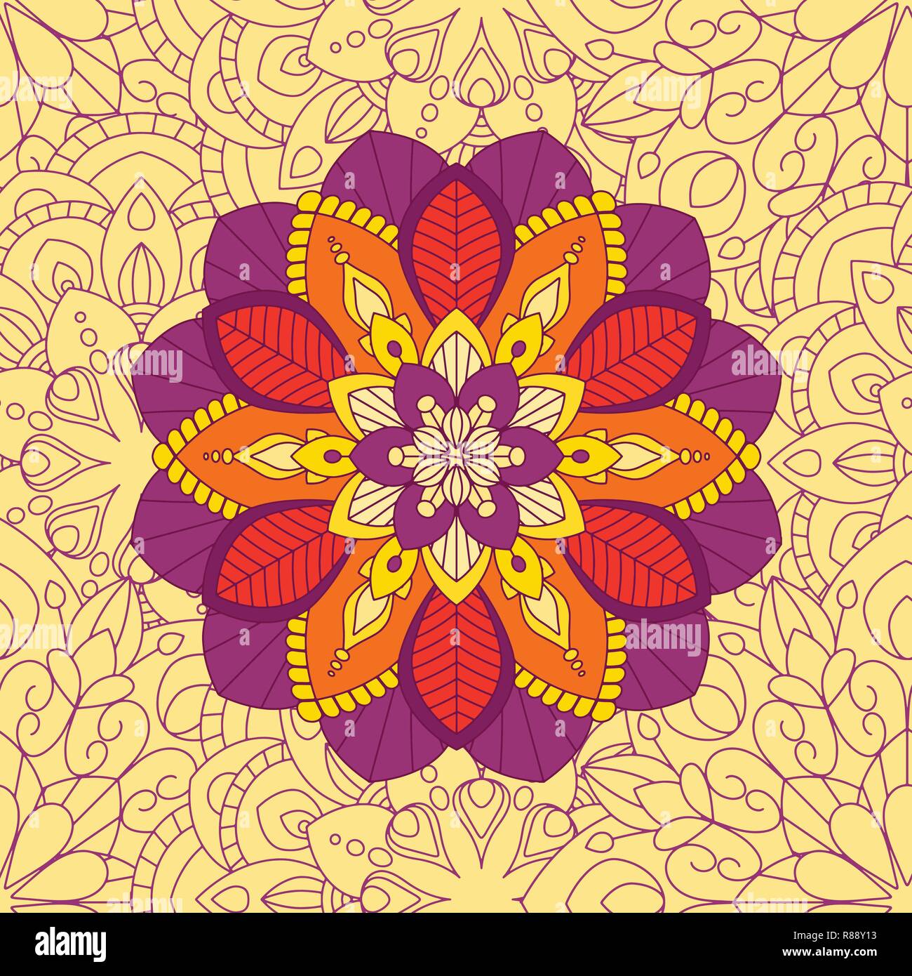 Doodles Mandala nahtlose Muster, florale Elemente, dekorative Verzierung. Wiederholen Sie Muster Hintergrund. Arabische, asiatische, osmanische Motive. Hand Vector Illustration gezeichnet Stock Vektor