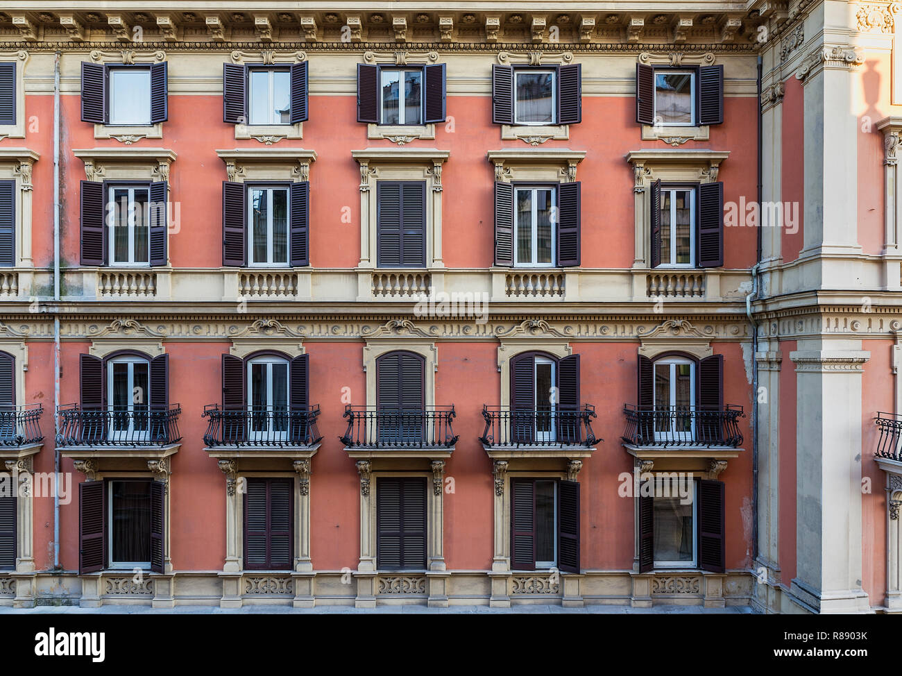 Detail der Fassade ein Hotel, Rom, Italien. Stockfoto