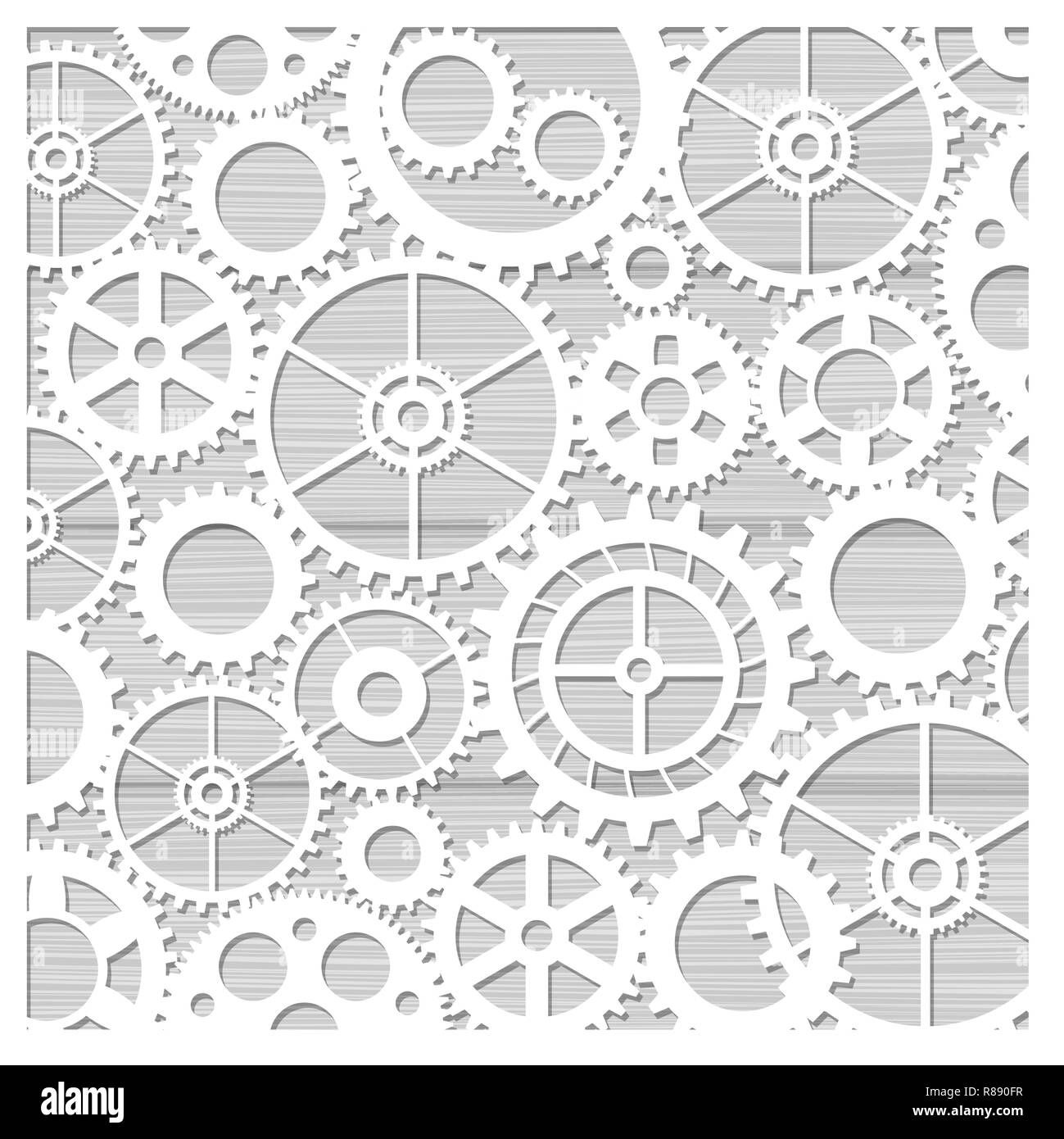 Laserschneiden von Schablonen für dekorative Kunst. Hintergrund Vorlage für Karten, Einladungen und Präsentationen. Zahnräder Muster Abbildung Stock Vektor