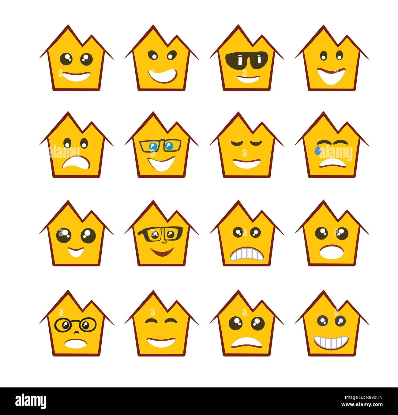 Emoji emoticon Ausdruck Symbole in Style kleines Haus Gesicht Symbole ...