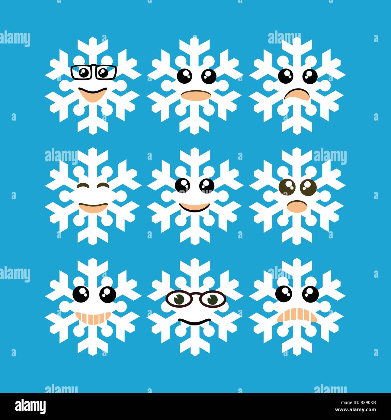 Emoji emoticon Ausdruck Symbole im Stil Schneeflocke Gesicht Symbole ...