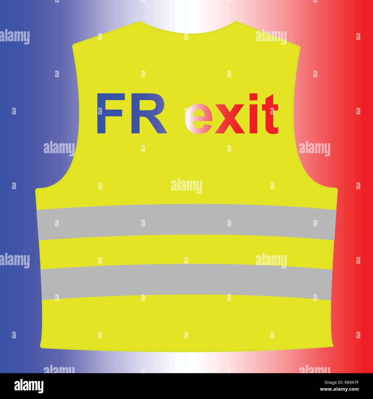 Gilet jaune mit Text fr Ausfahrt geschrieben und mit der Flagge von Frankreich als Hintergrund Stock Vektor