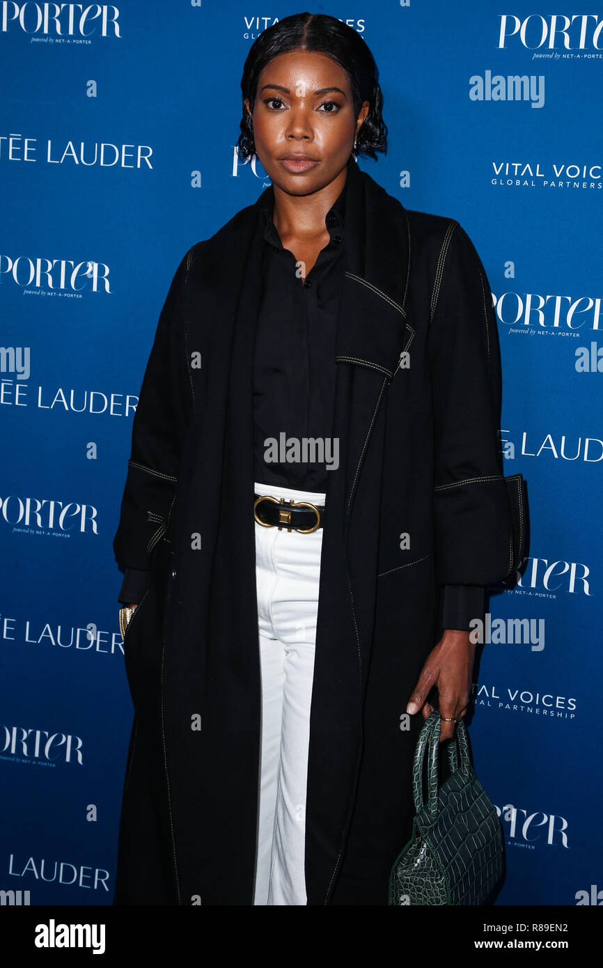 LOS ANGELES, Ca, USA - 09 Oktober: Schauspielerin Gabrielle Union tragen von Salvatore Ferragamo mit Abstand die Kupplung, die Firma Frye Stiefel und David Webb Manschette kommt an PORTER ist unglaublich Frauen Gala 2018 Am Ebell von Los Angeles, die am 9. Oktober 2018 in Los Angeles, Kalifornien, USA. (Foto durch Image Press Agency) Stockfoto