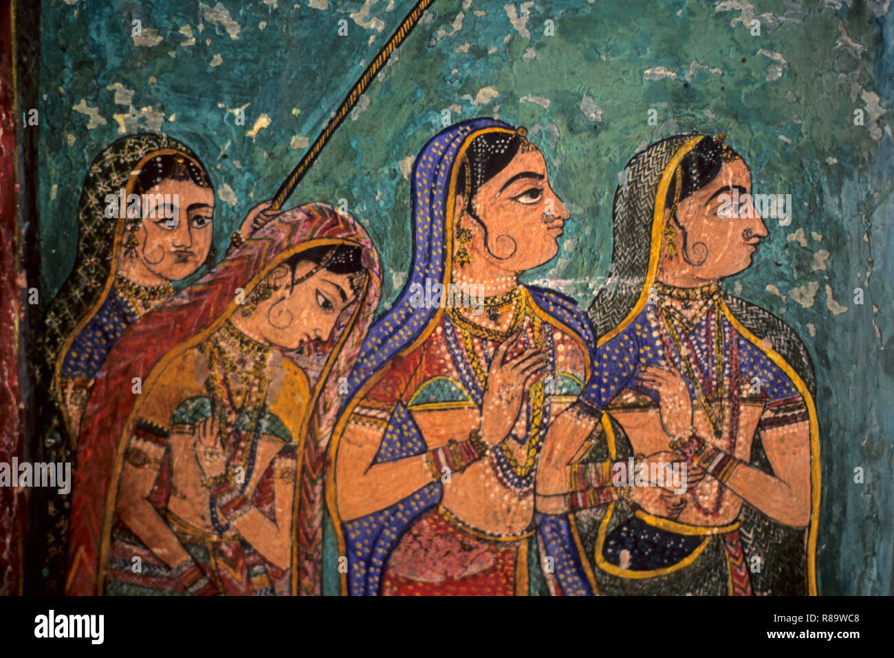 Ölgemälde bei Raja Madhosingh Museum, Kota, Rajasthan, Indien Stockfoto