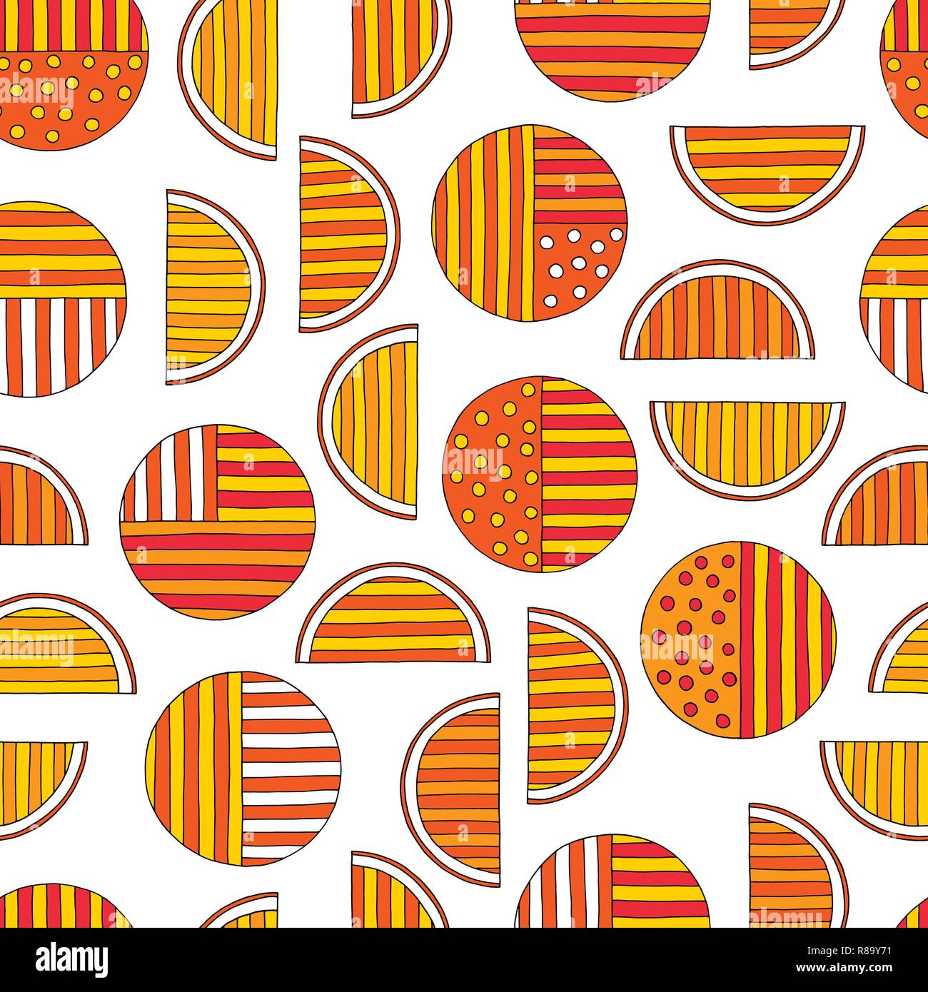 Hand abstract Orangen nahtlose Muster gezeichnet. Vektor bunten Hintergrund im modernen Stil. Gestreifte lustige Textur für Oberflächen, Textilien, wrappin Stock Vektor