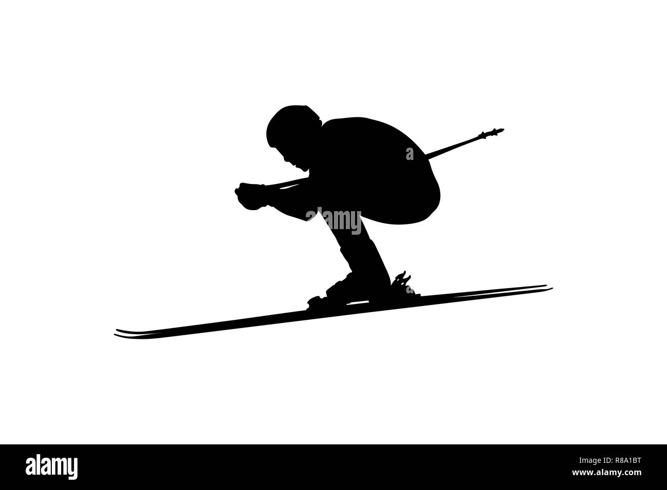 Skifahren Skifahrer mann Athlet schwarze Silhouette Stockfoto