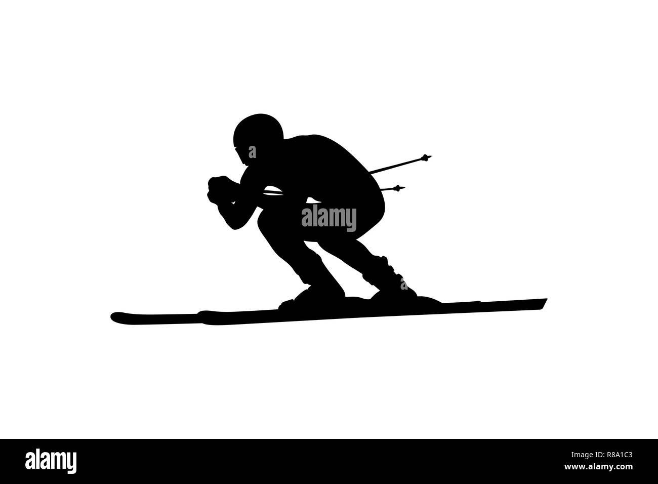 Ski Alpin Skifahrer Sportler schwarze Silhouette Stockfoto