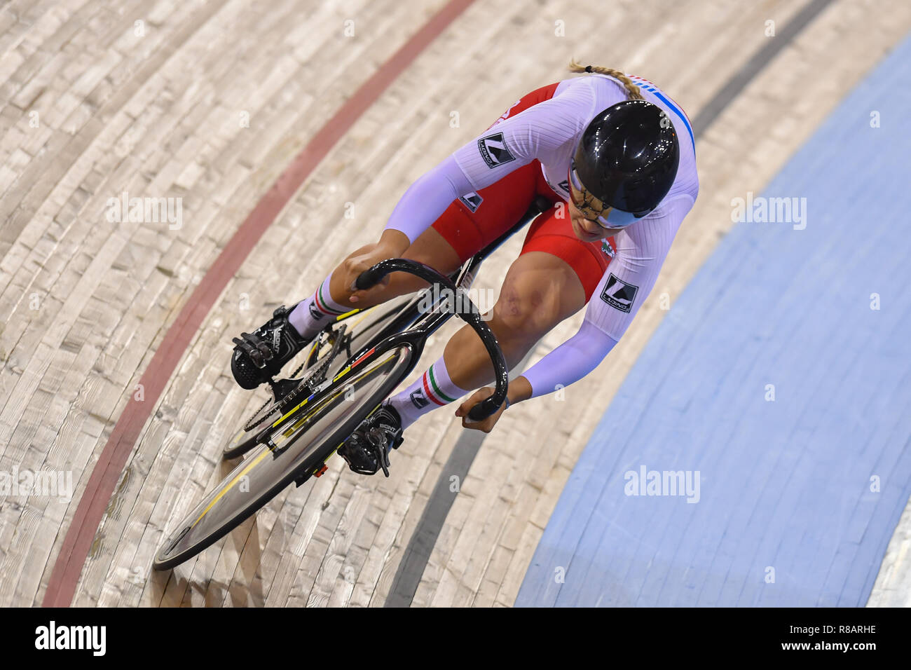 London, Großbritannien. 14. Dez 2018. VERDUGO O. (MEX) in Frauen Team Sprint erste RUNDE UHR 4/4 während Tissot UCI Track Cycling World Cup IV bei Lee Valley VeloPark am Freitag, den 14. Dezember 2018. LONDON ENGLAND. (Nur redaktionelle Nutzung, eine Lizenz für die gewerbliche Nutzung erforderlich. Keine Verwendung in Wetten, Spiele oder einer einzelnen Verein/Liga/player Publikationen.) Credit: Taka Wu/Alamy leben Nachrichten Stockfoto