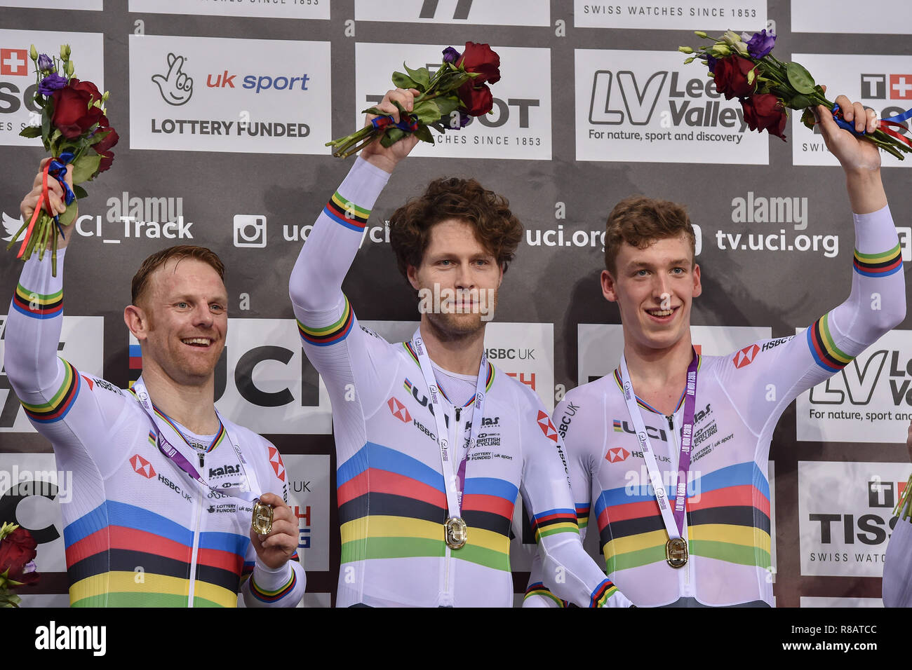 ROLFE MBE Louis, BUTTERWORTH MBE Jon-Allan und CUNDY OBE Jody gewann den Gold für CI.1-Mixed Para C 1-5 Team Sprint Finale während Tissot UCI Track Cycling World Cup IV bei Lee Valley VeloPark am Freitag, den 14. Dezember 2018. LONDON ENGLAND. (Nur redaktionelle Nutzung, eine Lizenz für die gewerbliche Nutzung erforderlich. Keine Verwendung in Wetten, Spiele oder einer einzelnen Verein/Liga/player Veröffentlichungen). Stockfoto