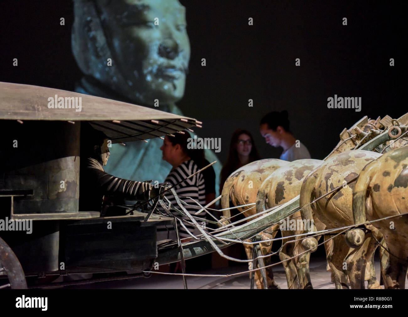 (181215) -- WELLINGTON, Dez. 15, 2018 (Xinhua) - Besucher warten Betreten der Ausstellung Terracotta Krieger: Hüter der Unsterblichkeit im Nationalmuseum von Neuseeland in Wellington, Neuseeland, am Dez. 15, 2018. Das Wahrzeichen der Ausstellung der Terrakotta-Krieger: Hüter der Unsterblichkeit zu öffentlichkeit am Samstag geöffnet im Nationalmuseum von Neuseeland. Die Ausstellung verfügt über acht Krieger stehend 180 cm hoch, und zwei Pferde aus die berühmte Terracotta Armee, sowie zwei halbe Größe replica Bronze von Pferden gezogenen Wagen. Zu sehen sind außerdem mehr als 160 vorzügliche Arbeiten Stockfoto