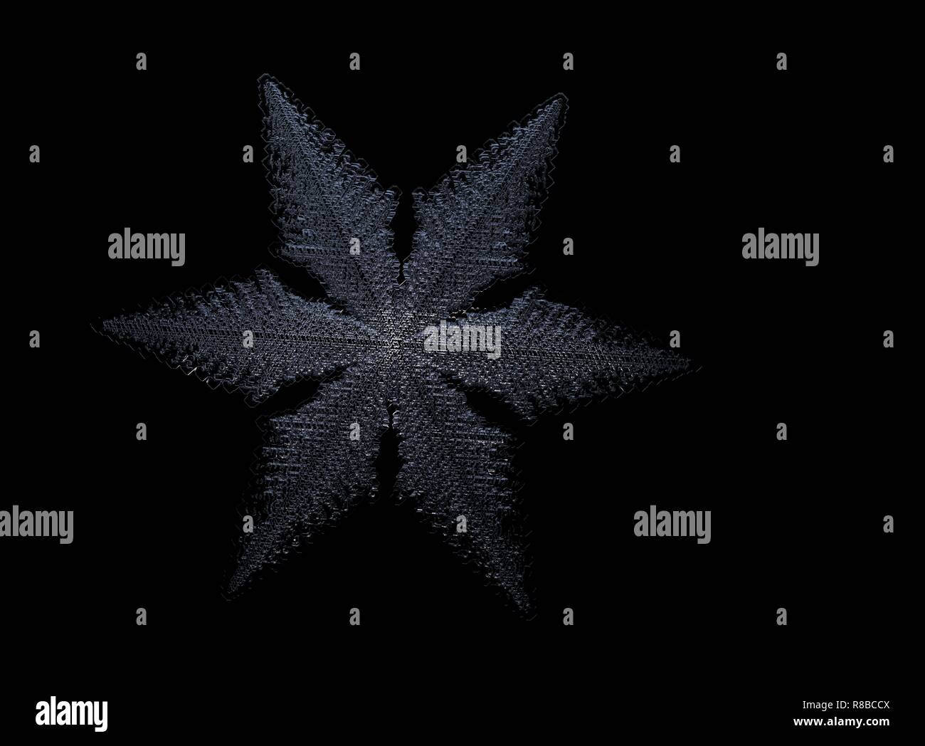 Weiße Schneeflocke auf dem schwarzen Hintergrund. Diese Abbildung basiert auf Makro Foto des echten Schnee Kristall: großen stellaren Dendriten mit feinen hexagonale Symmetrie, Stockfoto