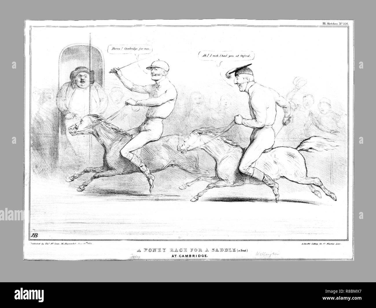 "Poney Rennen für einen Sattel (ein Sitz) in Cambridge', 1834. Schöpfer: John Doyle. Stockfoto