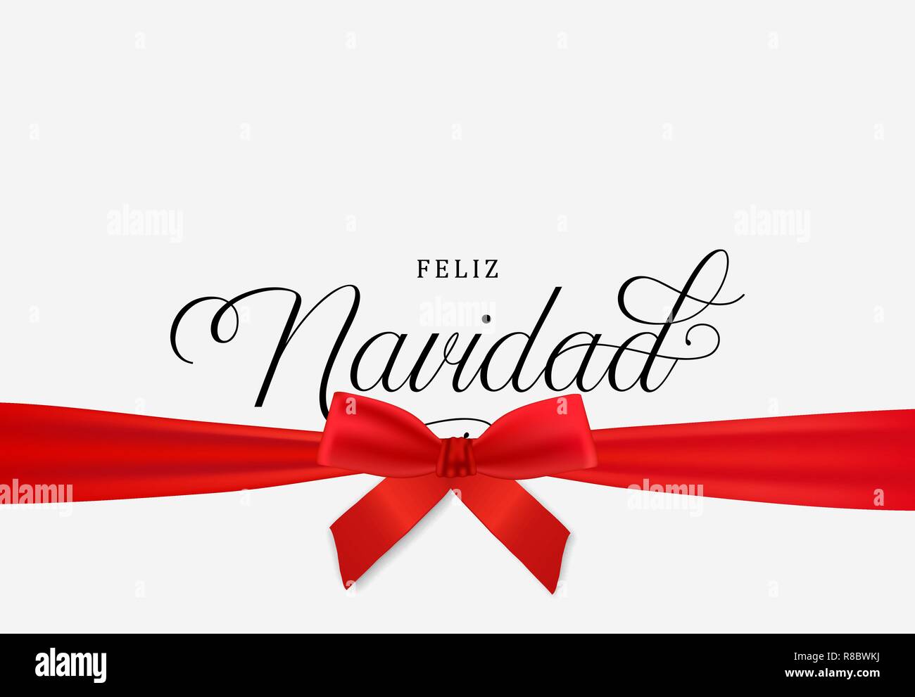 Weihnachtskarte in spanischer Sprache, realistisch red ribbon auf weißem Hintergrund. Winterurlaub Design für navidad Party Einladung oder Jahreszeiten gree Stock Vektor