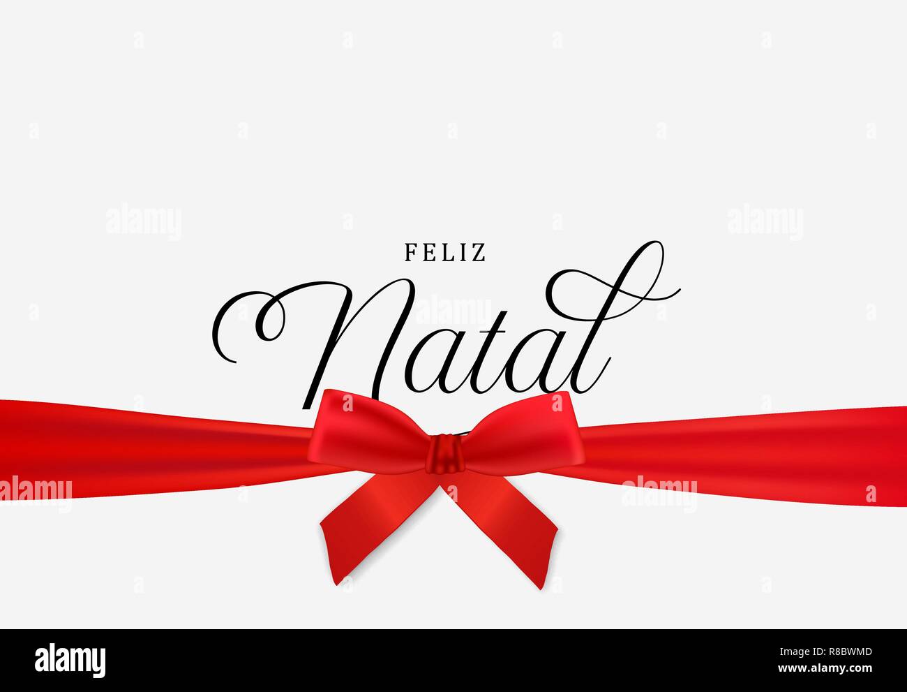 Weihnachtskarte in portugiesischer Sprache, realistisch red ribbon auf weißem Hintergrund. Winterurlaub Design für Natal party Einladung oder Jahreszeiten gre Stock Vektor