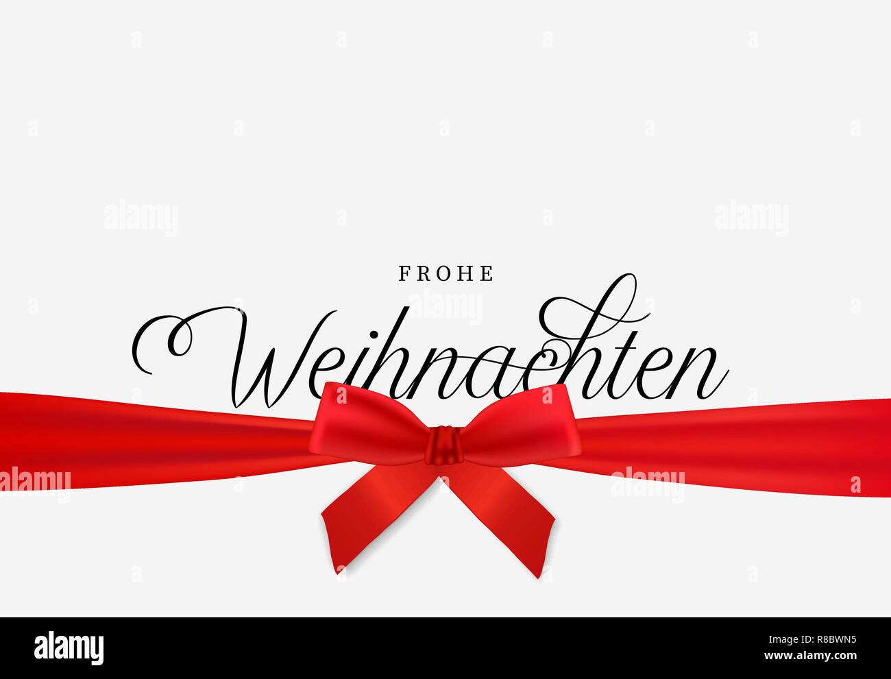 Frohe Weihnachten Karte in deutscher Sprache, realistisch red ribbon auf weißem Hintergrund. Winter Weihnachten Urlaub Design für Party Einladung oder Jahreszeiten g Stock Vektor