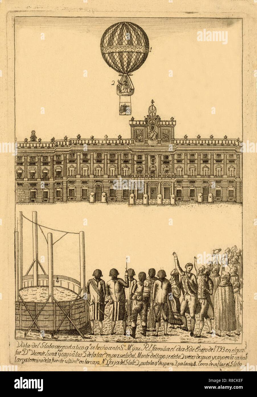 Vista del Globo areostatico qe. se Hecho ante?, Pub. 1793. Schöpfer: Italienische Schule (18. Jahrhundert). Stockfoto