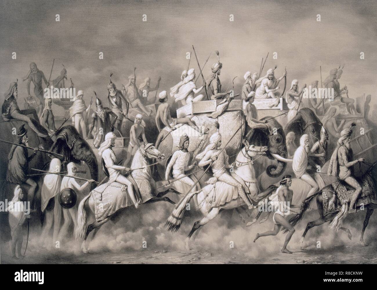 Chir Singh, Maharadscha der Sikhs und König des Punjab mit seinem Gefolge der Jagd in der Nähe von Lahore, 1859 Creator: A. Soltykoff (19. Jahrhundert). Stockfoto