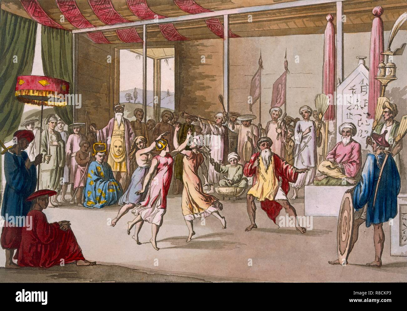 Cochin Chinesische drama, von 'Kostüm dei...', c 1820 s-30 s. Schöpfer: Angelo Monticelli (1778-1837). Stockfoto