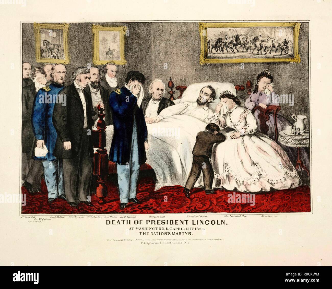 Tod von Präsident Lincoln, Washington, DC, 15. April 1865, Pub. 1865 (farblithographie) Schöpfer: American School (19. Jahrhundert). Stockfoto