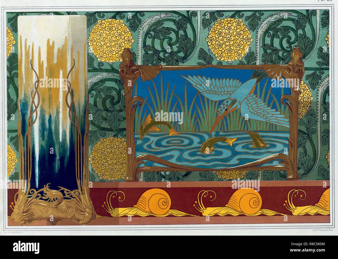 Designs für die Vase aus Bronze Support, Tapeten und Grenze, und Emaille und Bronze jardiniere, Pub. 1897. Schöpfer: Maurice Pillard Verneuil (1869?1942). Stockfoto