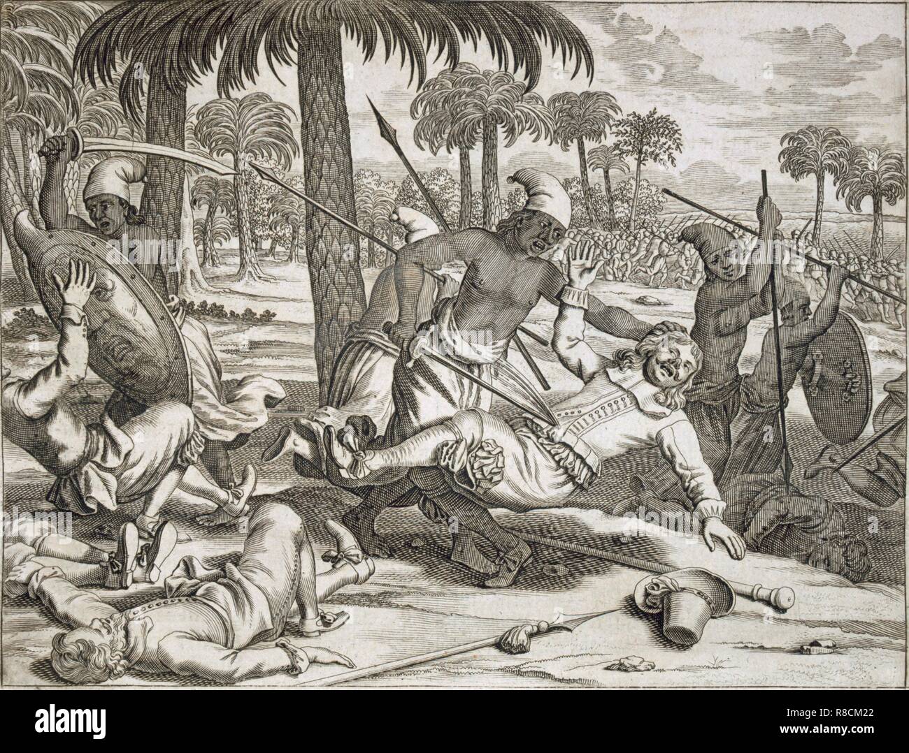 Die Ermordung von Herrn Koster vom Cingalese', Ceylon (Sri Lanka), Pub. 1672. Schöpfer: Philip Baldaeus (1632-1672). Stockfoto