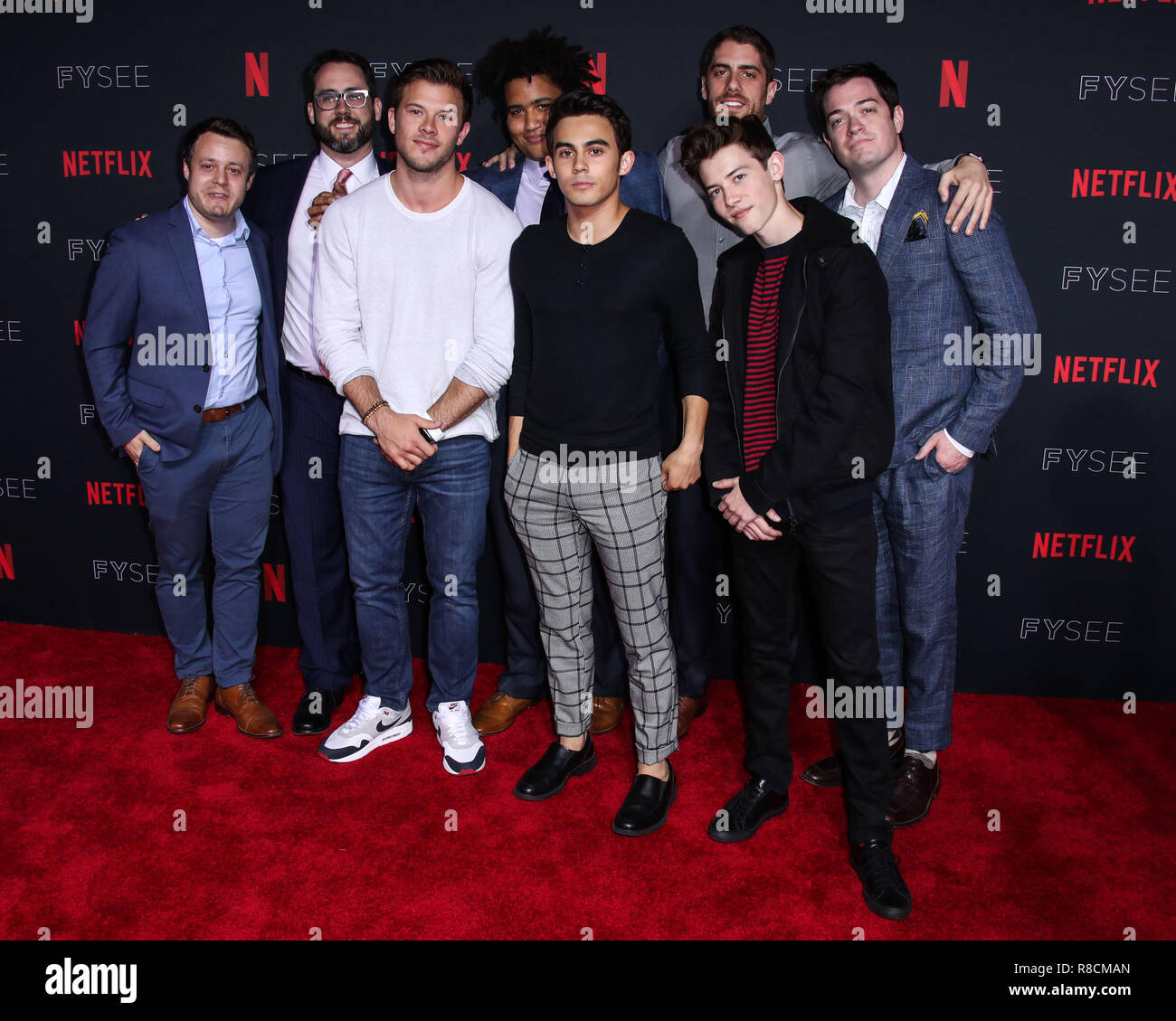 HOLLYWOOD, Los Angeles, CA, USA - Mai 06: Jimmy Tatro, Lou Wilson, Daniel Perrault, Tyler Alvarez, Griffin Gluck, Tony Yacenda am Netflix FYSee Kick Off Party 2018 Raleigh Studios am 6. Mai statt, 2018 in Hollywood, Los Angeles, Kalifornien, Vereinigte Staaten. (Foto von Xavier Collin/Image Press Agency) Stockfoto