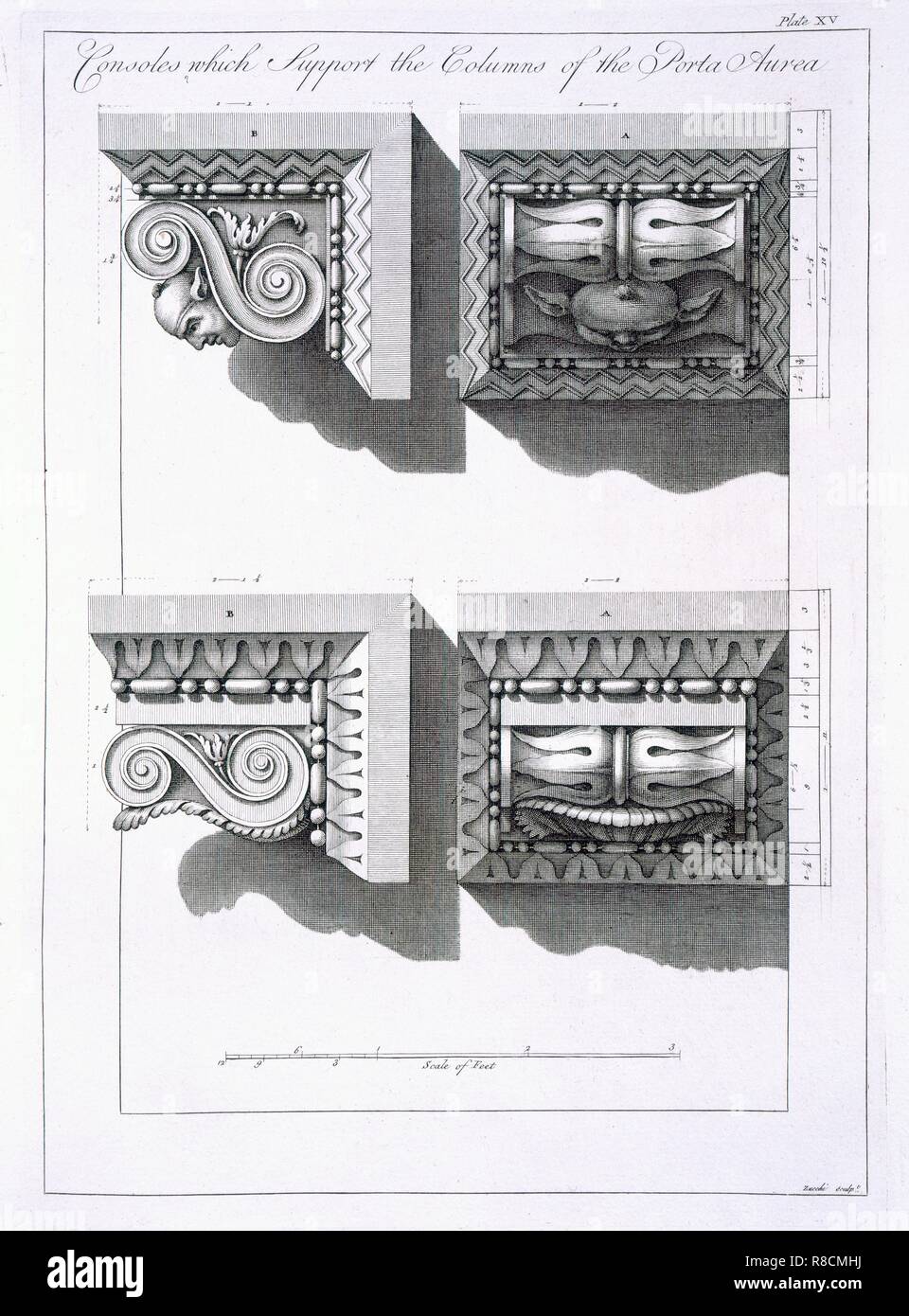 Konsolen, die Spalten der Porta Aurea, Pub. 1764. Schöpfer: Robert Adam (1728-92). Stockfoto