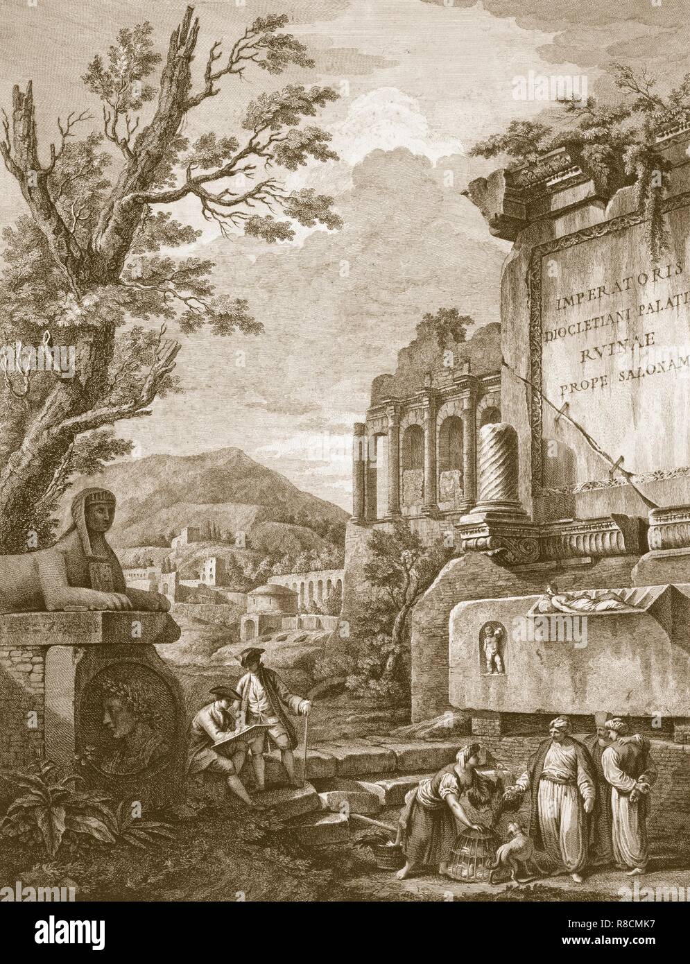 Pl. Ich habe von "Ruinen des Palastes von Kaiser Diokletian an Spalatro in Dalmatien', Pub. 1764. Schöpfer: Robert Adam (1728-92). Stockfoto