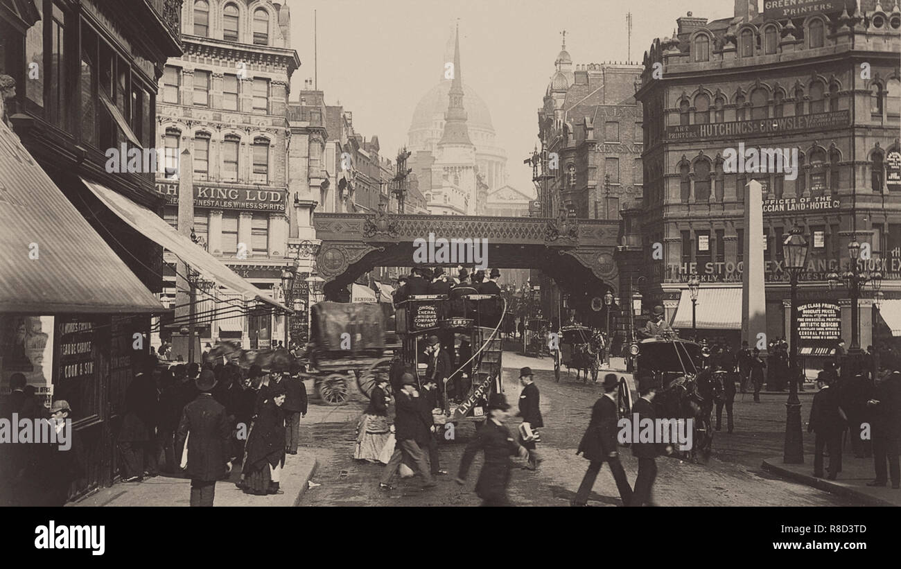 Fleet Street und Ludgate Circus in London, die zweite Hälfte des 19. Jahrhunderts. Stockfoto