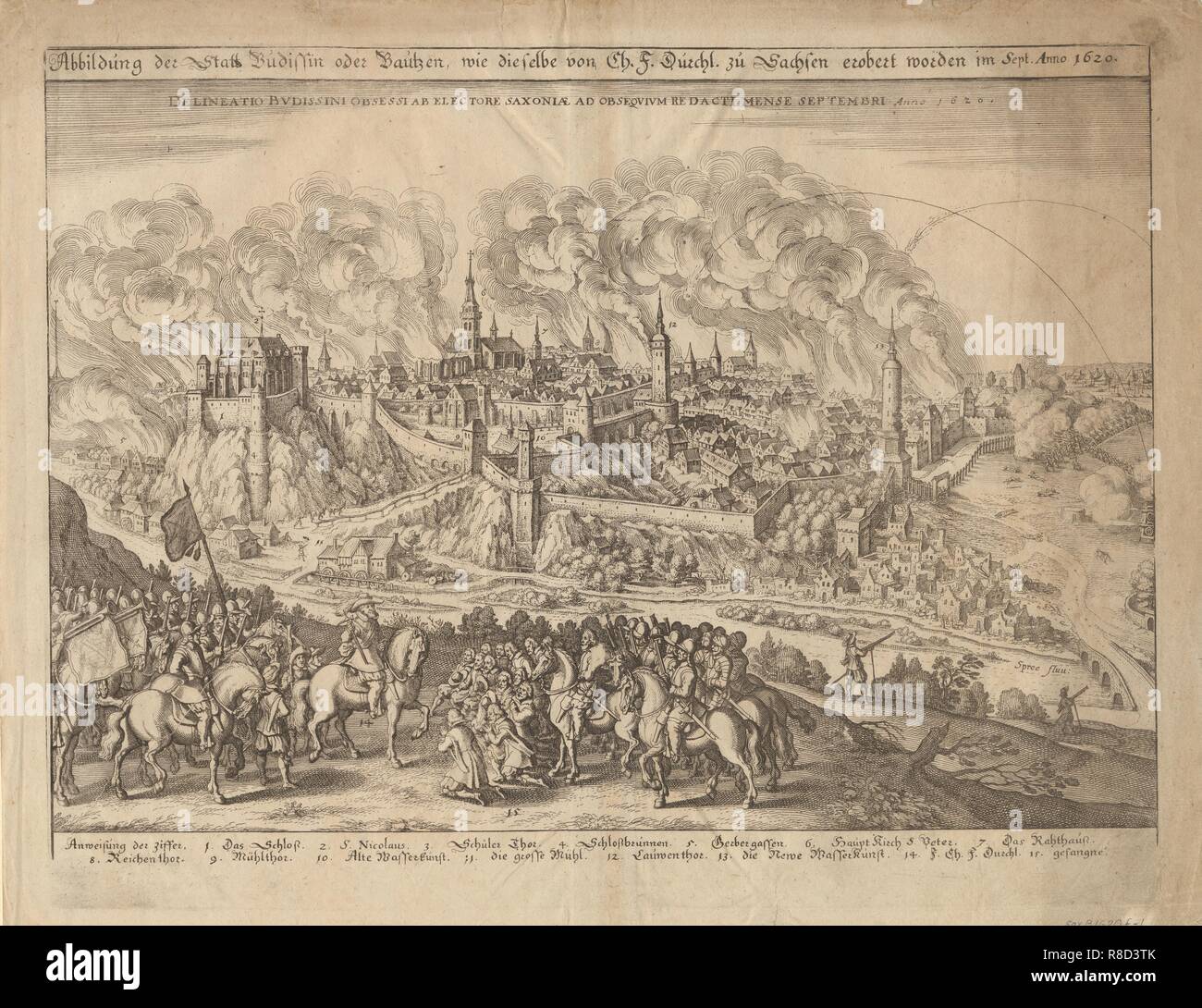 Die Belagerung und Eroberung von Bautzen von John Georg I., Kurfürst von Sachsen, im September 1620, 1620. Stockfoto