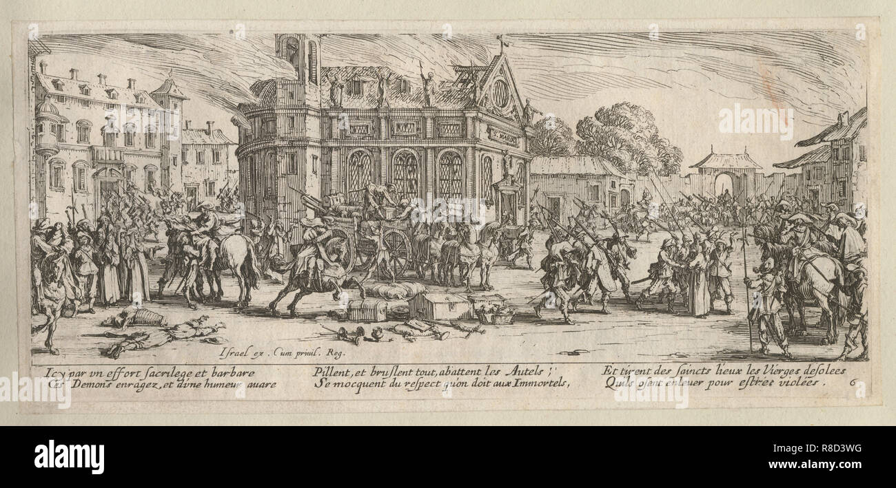 Das Elend und Unglück des Krieges, Folio 6: Zerstörung eines Klosters, 1633. Stockfoto