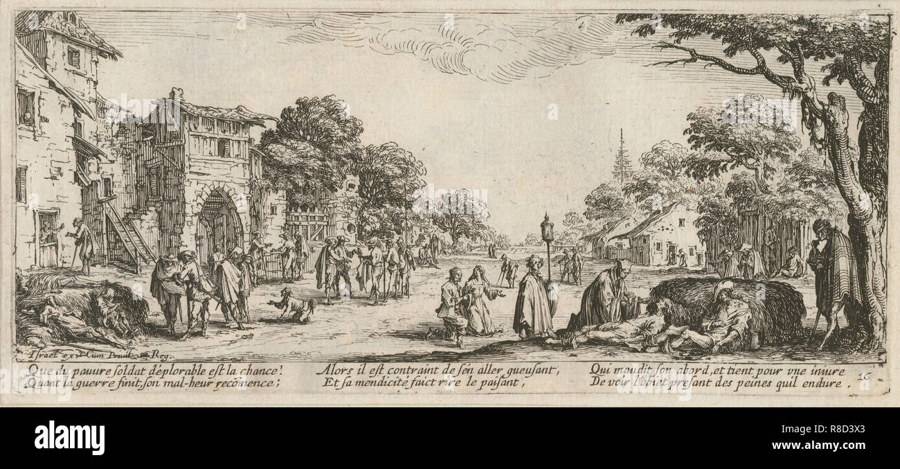 Das Elend und Unglück des Krieges, Folio 16: Sterben Soldaten am Straßenrand, 1633. Stockfoto