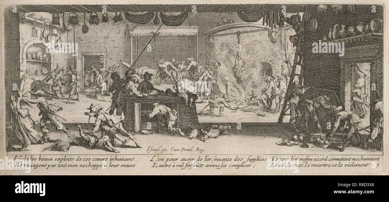 Das Elend und Unglück des Krieges, Folio 5: Plünderung ein großes Bauernhaus, 1633. Stockfoto