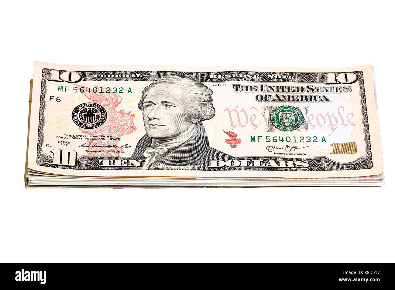 Stapel von United States Währung Hintergrund - zehn Dollarnoten. Stockfoto