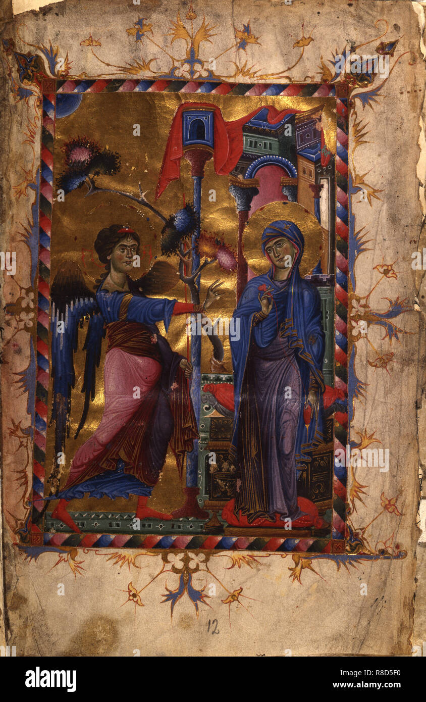 Die Verkündigung (Manuskriptillumination aus dem Matenadaran Evangelium), 1280. Stockfoto