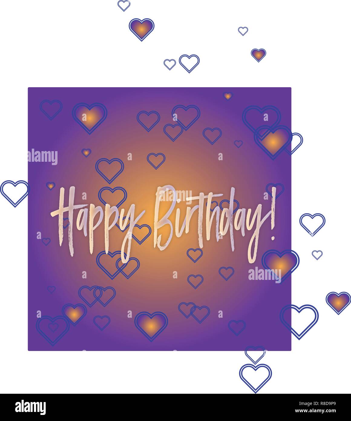 Happy Birthday violett Grußkarte mit Herz Stock Vektor