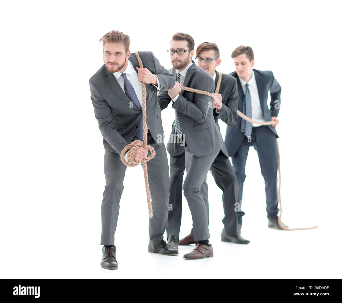 Closeup. lächelnd Business Team zieht das Seil. Stockfoto