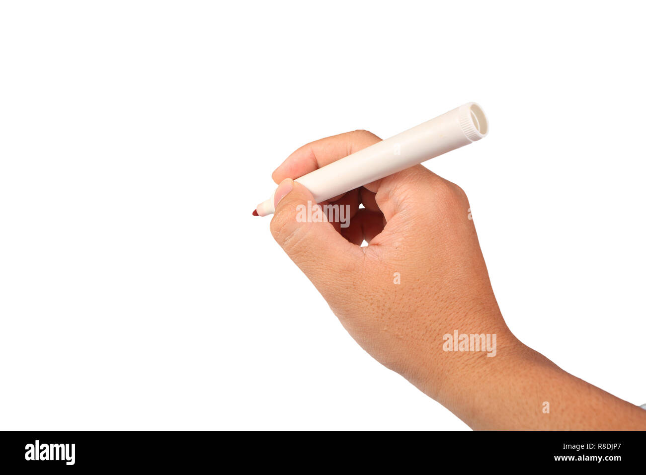 Foto Bild einer Hand pen schriftlich Position isoliert auf Weiss mit leeren Raum Stockfoto