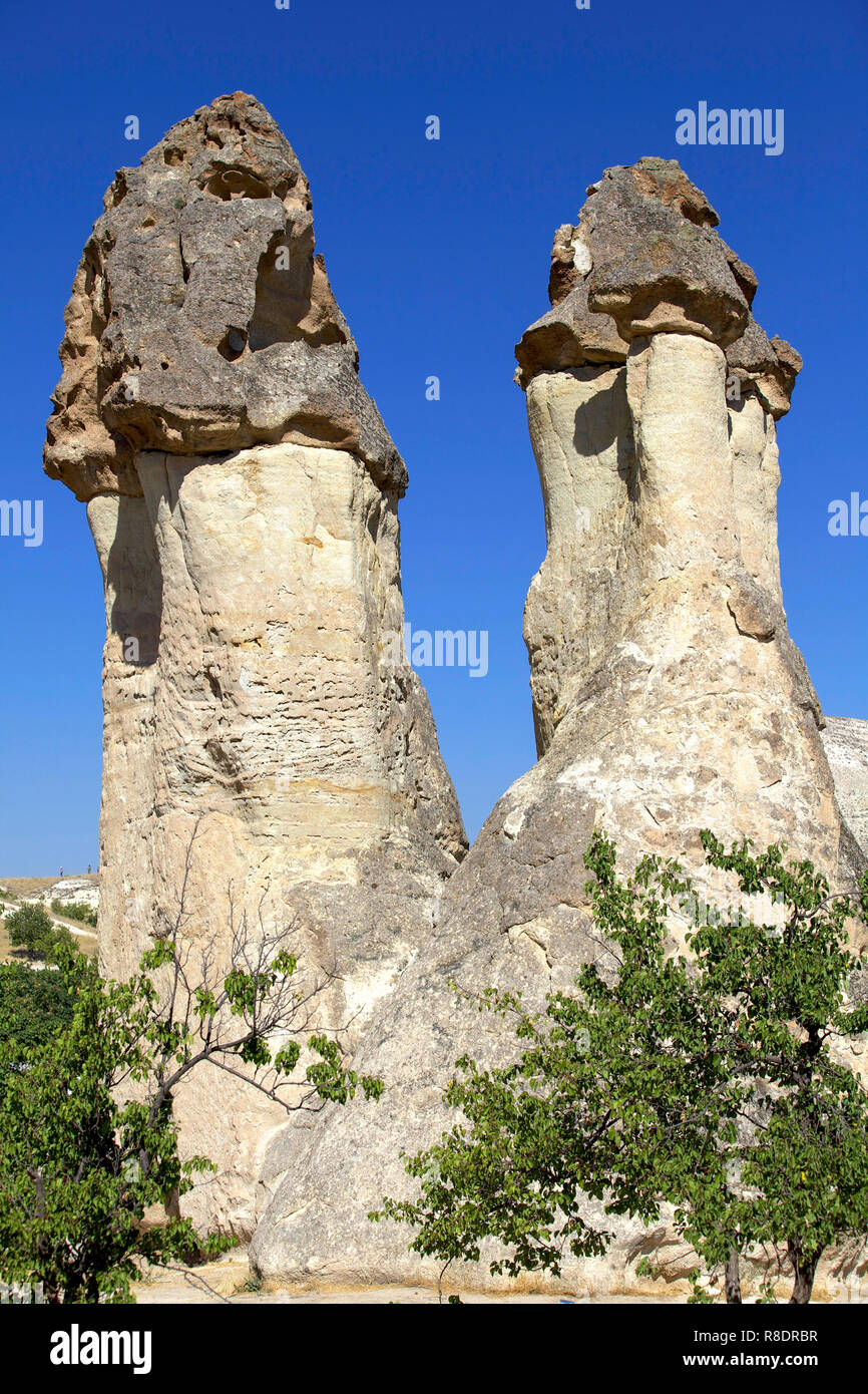Tuffstein vulkanischen Formationen in der Türkei Kappadokien. Stockfoto