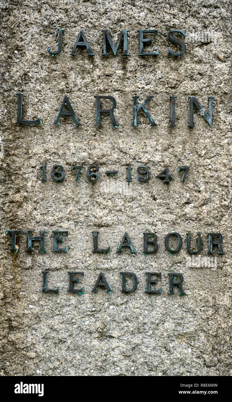 James Larkin, der Führer, Irland, Irische, Grabstein, Grabstein, Kreuz, Glasnevin Friedhof Friedhof, Friedhöfe, Grave, Graves, Erinnerung, Gedächtnis, Frieden, peacefu Stockfoto